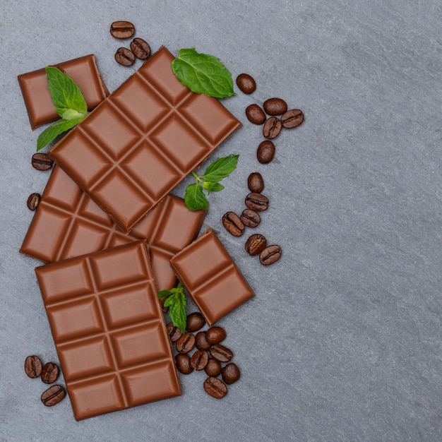 Chocolate milk chocolates bar food square sweets slate copyspace top view