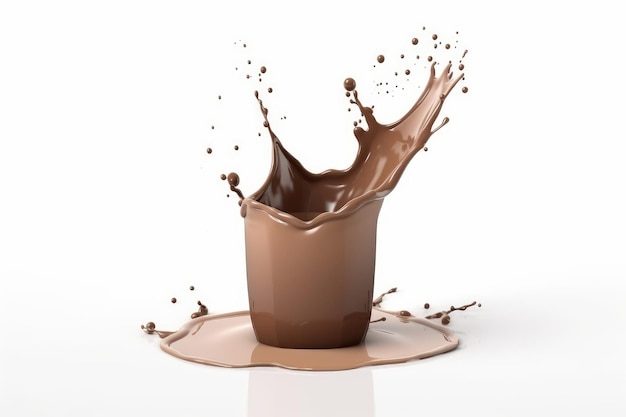 Chocolate milk of glass shaped splash 3d on a white background generative AI