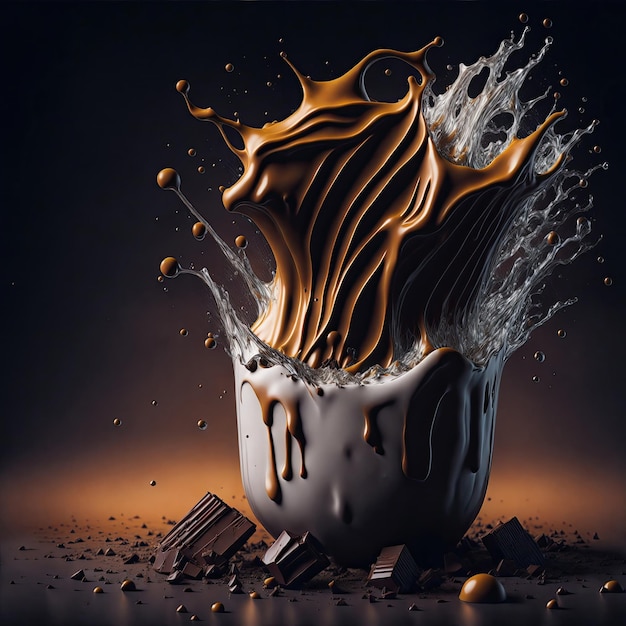 Chocolate Milk with bright splashes of milk and bubbles food photography