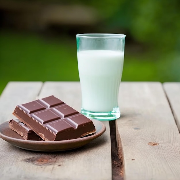 chocolate and milk on wood table background illustration images AI generated