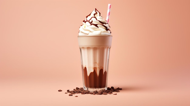 Chocolate milkshake with whipped cream on pastel studio