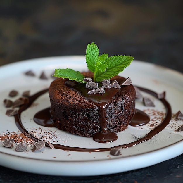 Chocolate mini cake with chocolate ganash and mint