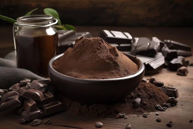 Chocolate mud bath with chocolate and cocoa powder mixture for luxurious skin treatment