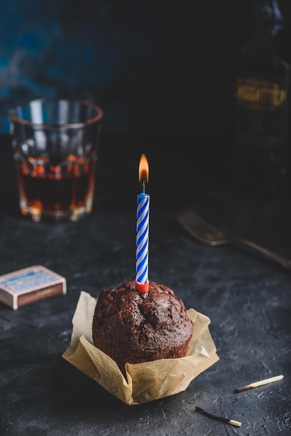 Chocolate muffin with birthday candle