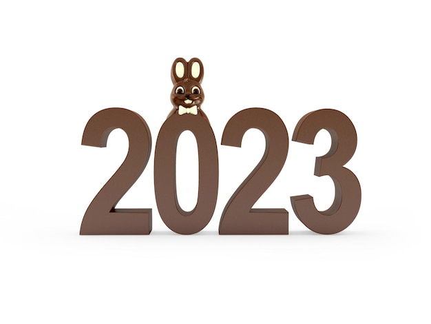 Chocolate number of new year with easter bunny