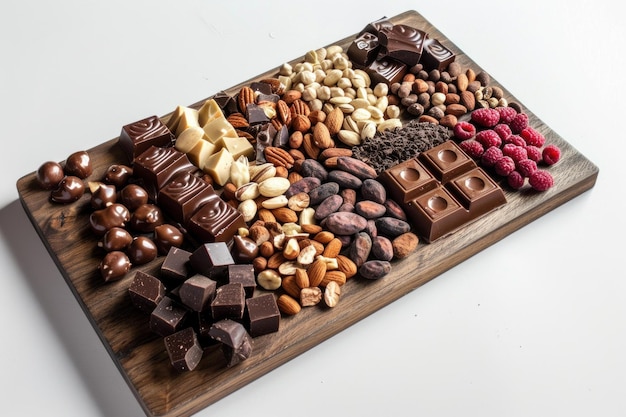 Photo chocolate and nuts board offering delicious sweet treat