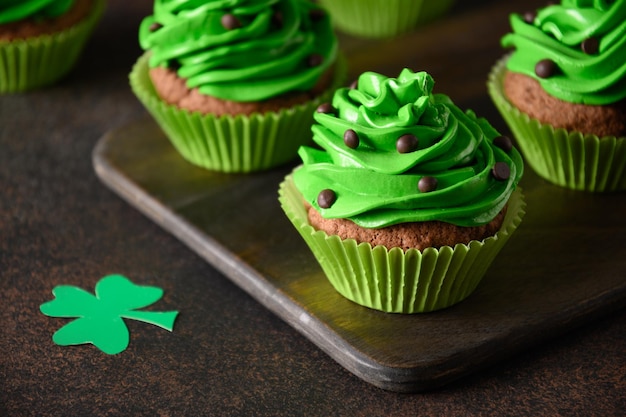 Chocolate Patrick's Day cupcakes with green whipped cream