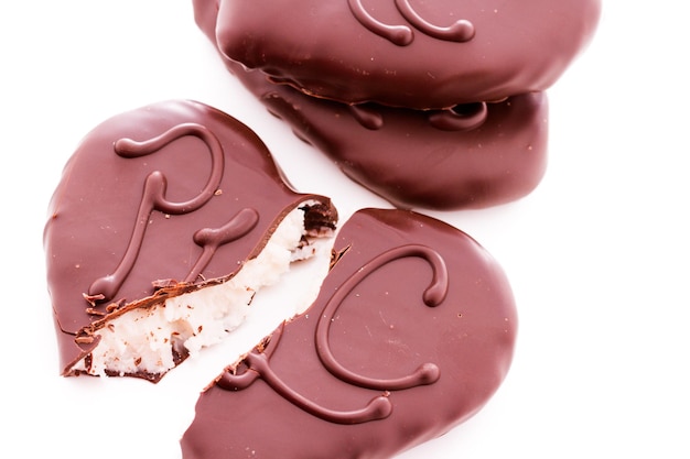 Chocolate peppermint patties in heart shape.