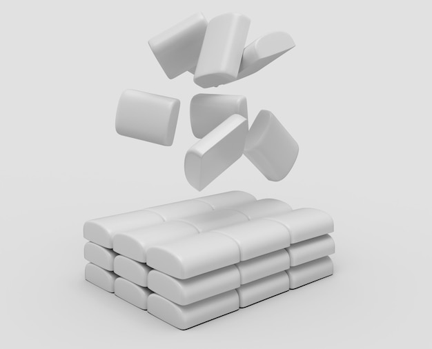 Chocolate pieces Falling milk bars isolated on background black and white Mockup for package