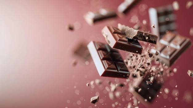 Chocolate Pieces Flying in a Dynamic and Creative Composition