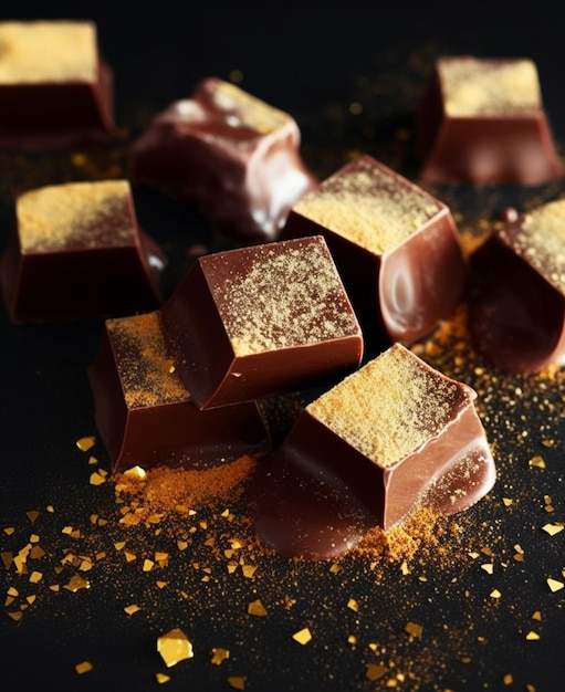 Chocolate pieces with a gold sprinkle on top of them generative ai