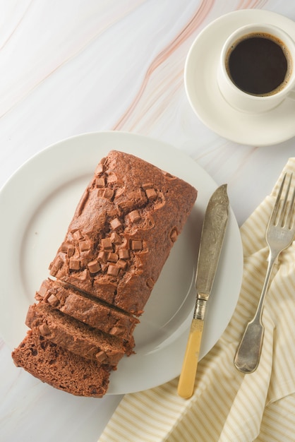 Chocolate pound cake. Homemade dark chocolate pastry for breakfast or dessert