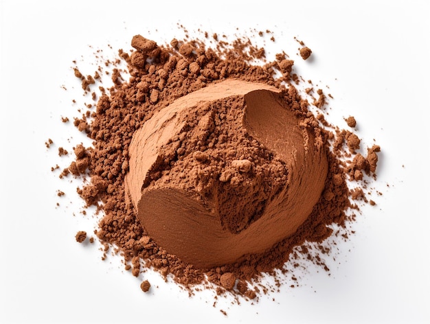 Chocolate powder on white background generative AI