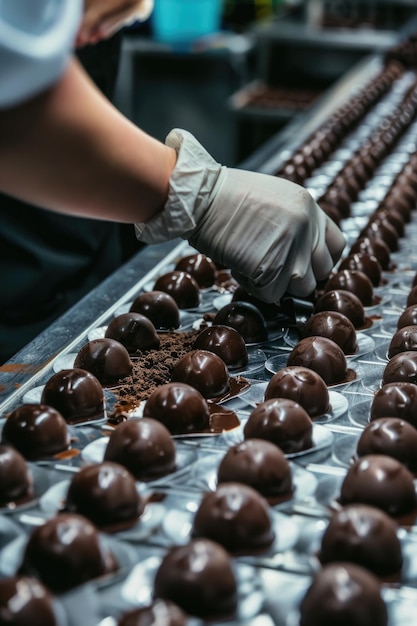 Photo chocolate production line worker