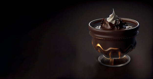 chocolate pudding in the solid plate realistic 3D, product showcase for food photography