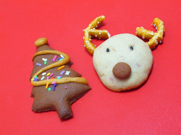 Chocolate reindeer cookies and christmas tree cookies