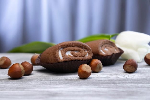 Chocolate roll and hazelnuts