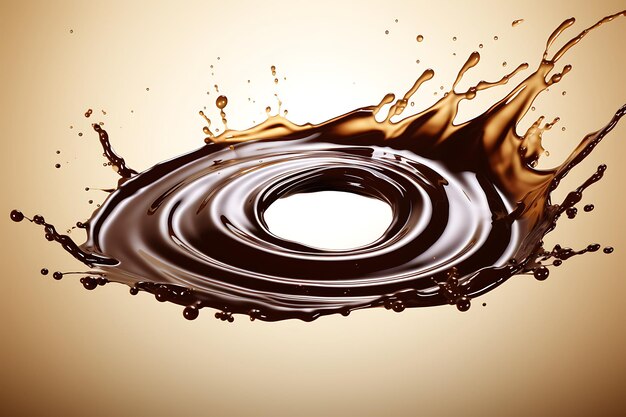 Chocolate round swirl splash and drops isolated on background