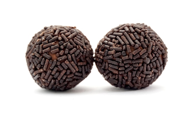 chocolate rum flavored truffles isolated on white background