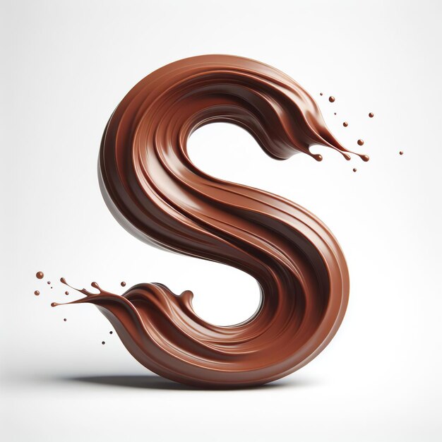 Chocolate S Letter 3D Simple Elegance Flowing Cocoa on White Background for Design