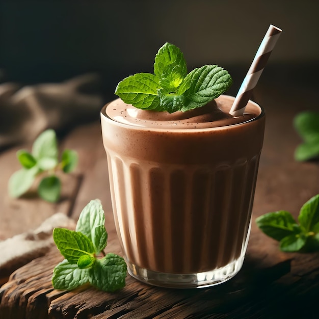 Chocolate shake picture on a wooden backdrop