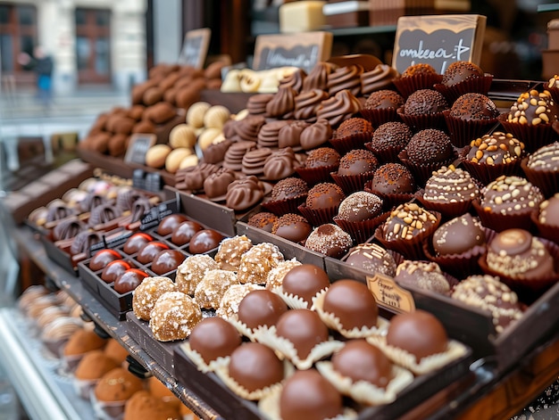 Photo chocolate shops selling artisanal chocolates at a market in traditional and culture market photo