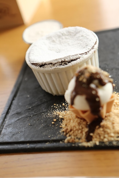 Chocolate Souffle with ice cream