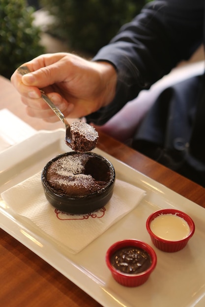 Chocolate Souffle with ice cream