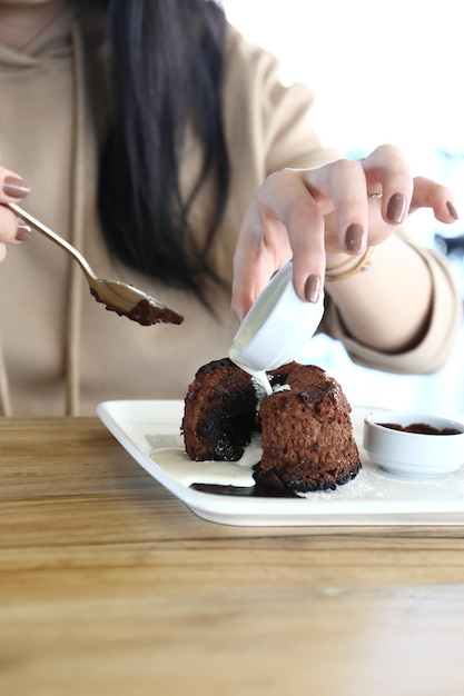 Chocolate Souffle with ice cream