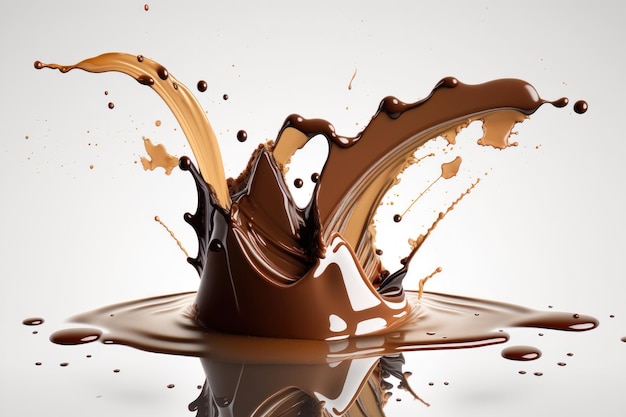 Chocolate splash food and drink illustration white background AI generation