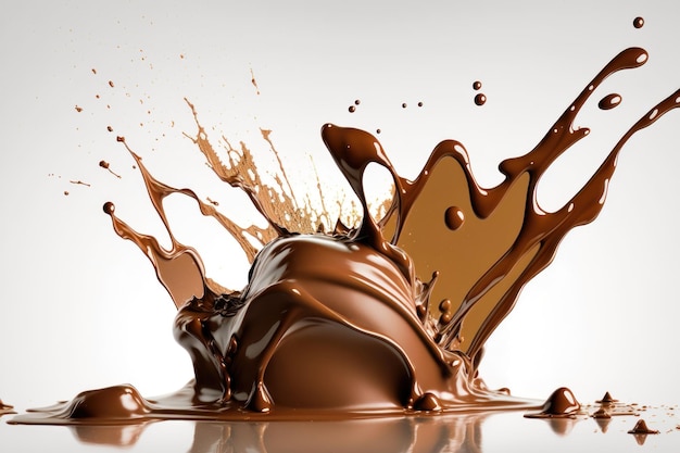 Chocolate splash food and drink illustration white background AI generation