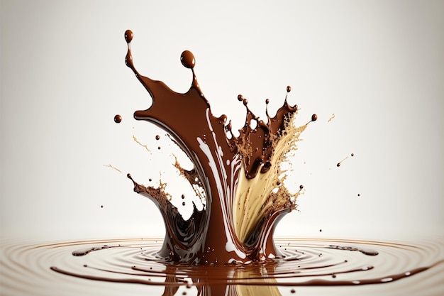 Chocolate splash on a light white background.Generative AI