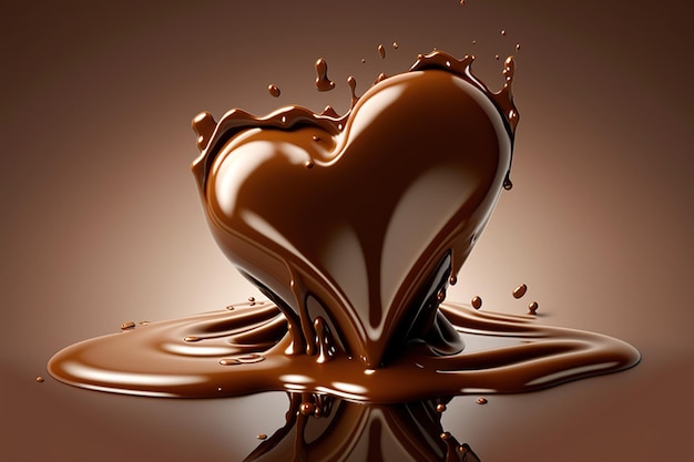 chocolate splash in shape of heart, love of chocolate isolated on brown background