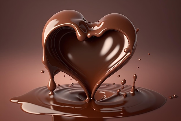 chocolate splash in shape of heart, love of chocolate isolated on brown background