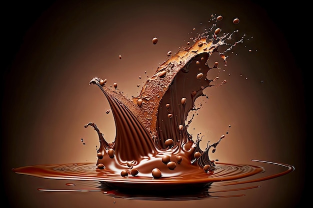 Chocolate splash with flying sweet chocolate drops