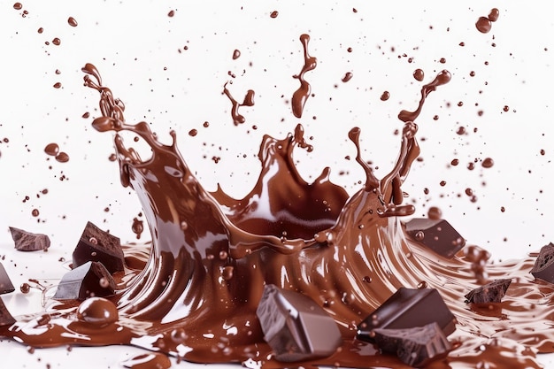 Chocolate splashes isolated on white background