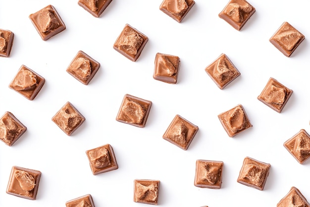 Photo chocolate squares arranged in a pattern on white