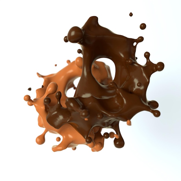 Chocolate sweet caramel sauce flow with drops 3d render Dessert liquid splashes