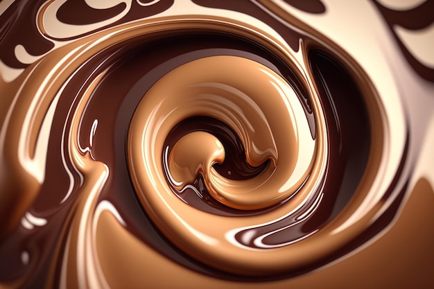 Chocolate swirl background brown and white melted chocolate flowing cocoa Generative AI