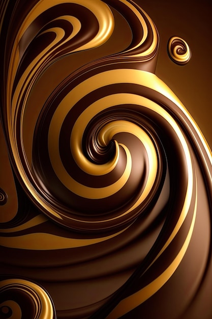 Chocolate swirl background with gold swirls Generative AI