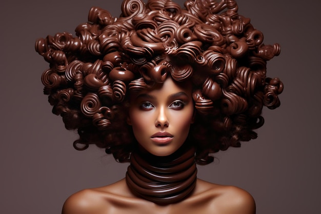 Photo chocolate swirl fantasy hairstyle on model