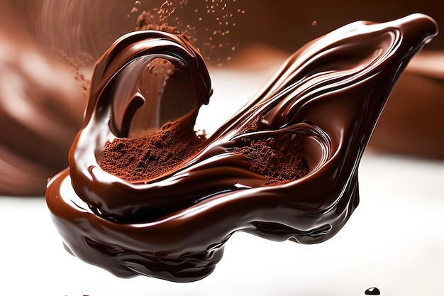 A chocolate swirl is being poured into a cup of chocolate.