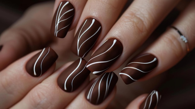 Chocolate Swirl Nail Art Closeup