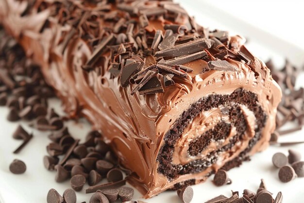 Chocolate Swiss roll with a chocolate ganache effect