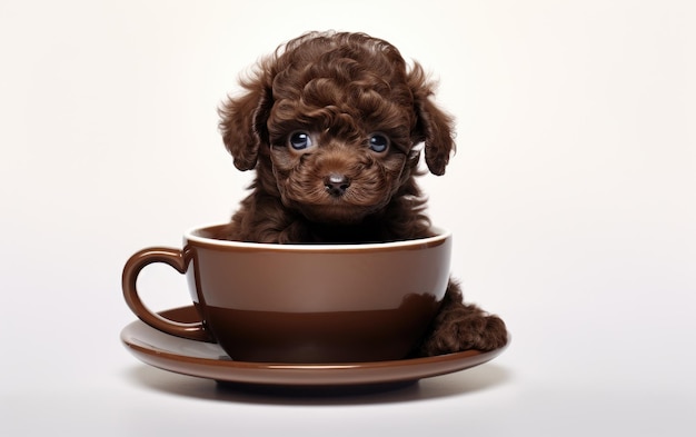 Chocolate Teacup Poodle On White background