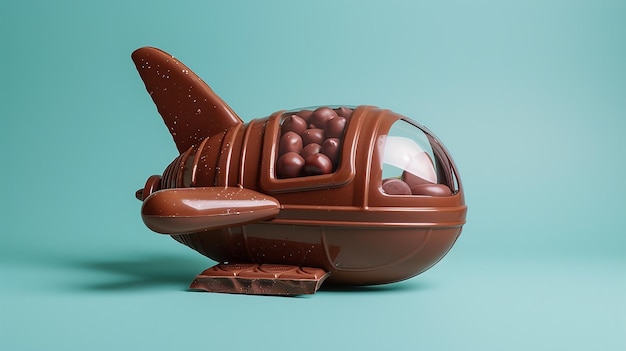 a chocolate toy with chocolate candy and a shark shaped object