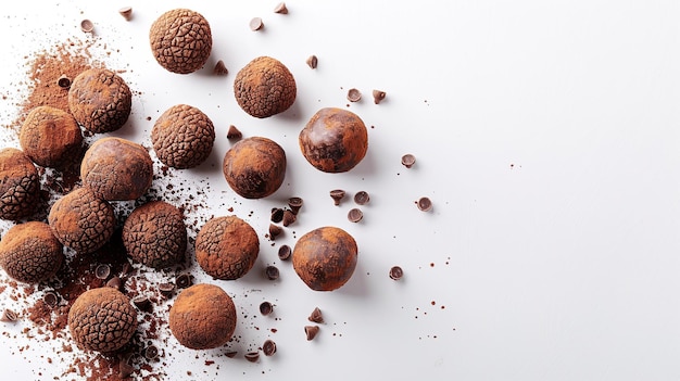 Photo chocolate truffles on white background