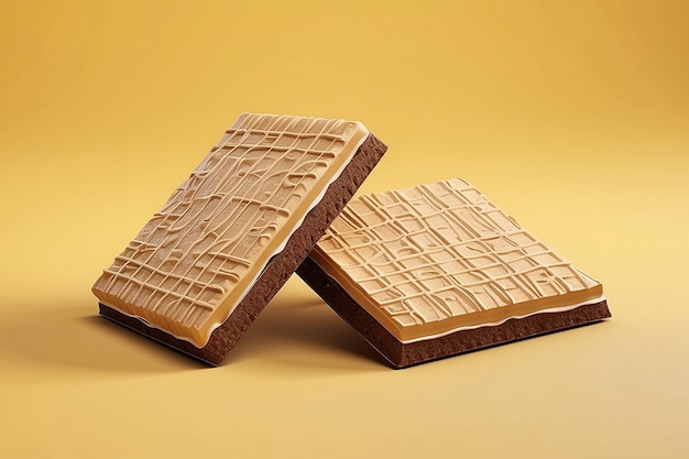 Chocolate wafer package design delicious cookie package design isolated on yellow background in 3d illustration