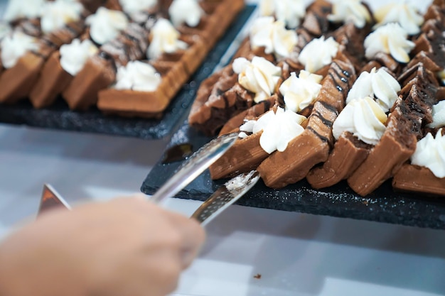 Chocolate waffle with softcream topping