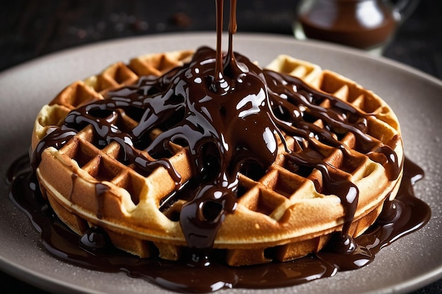 Chocolate waffles with chocolate sauce